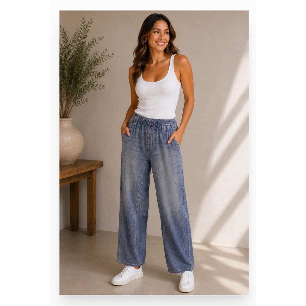 Ecru Jean Sweatpants Womens Large Blue Light Wash Relaxed Straight Elastic Waist
